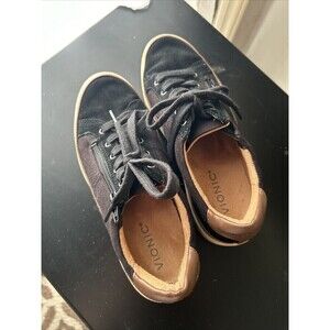 Vionic Mayra Canvas and Suede Black Side Zip Casual Sneakers 6.5